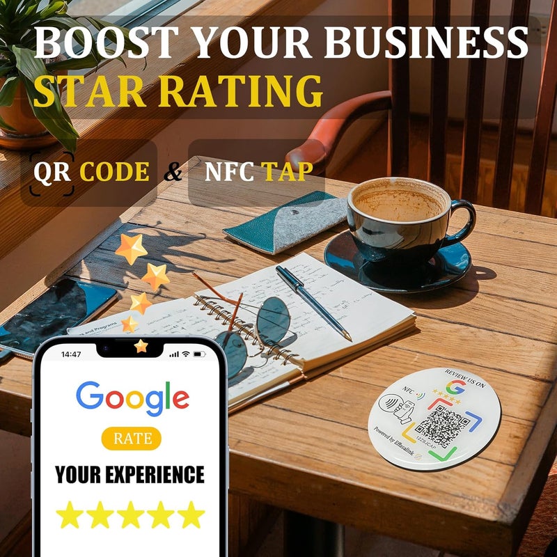 Effasaflink Epoxy Sticky Card with NFC Chip & QR Code - Compatible with Google Business Page for Customer Reviews, Boost Business Reviews, Essential for Small Businesses, No App, No Monthly Fee (White-1 card) - Image 2